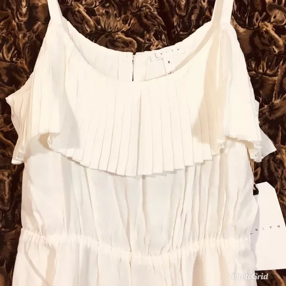 Leith Womens Off White Pleated Sleeveless Tank Midi Slip Dress Summer Sz M NWT 2