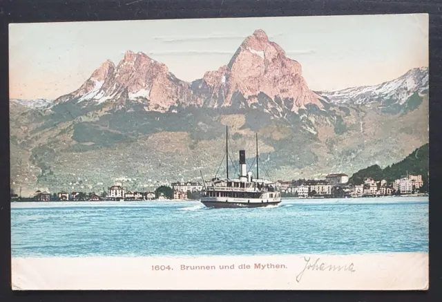 Alte Ansichtskarte 1906, Schweiz- Brunnen und die Mythen