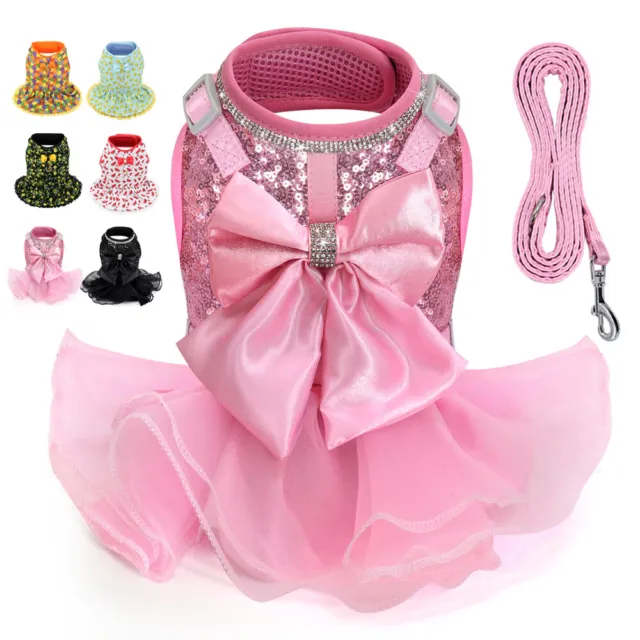 Dog Harness and Leash Set Pet Puppy Cat Dress Princess Lace Skirt Vest Summer XS