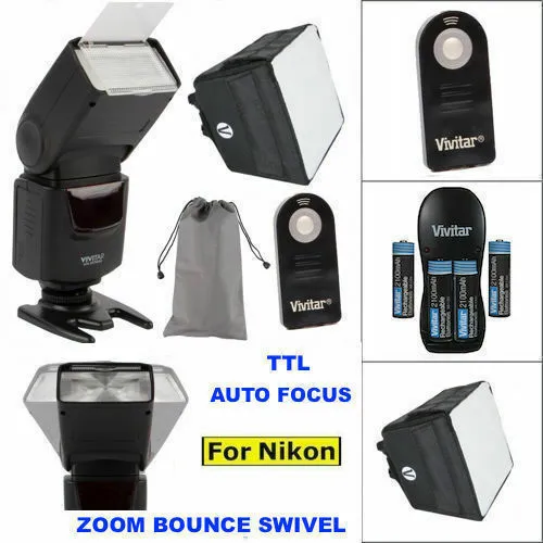 Ttl Autofocus Pro Zoom Flash + Charger + Diffuser + Remote For Nikon D3400