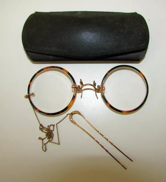 Antique Victorian Gold Plated Reading Eyeglasses Spectacles Hinged Nose Pads