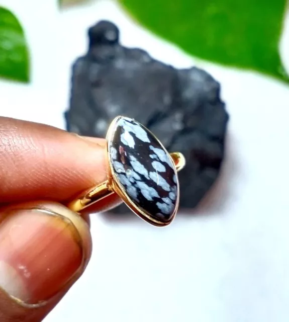 Natural Snowflake Obsidian Ring,925 Sterling Silver,Handmade Ring,Gift For Her 3