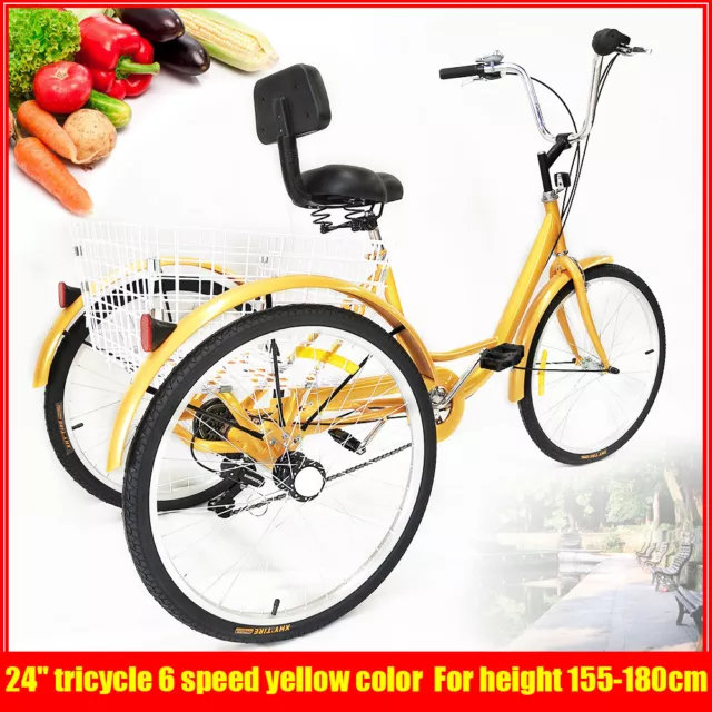 24" Adulti Triciclo a 6 Velocità per Bicicletta per 3 Ruote con Cestello Trike