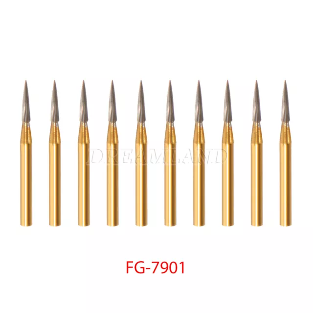 Dental Tungsten Carbide Gold Burs Trimming & Finishing Polishing Flame FG7901 JJ