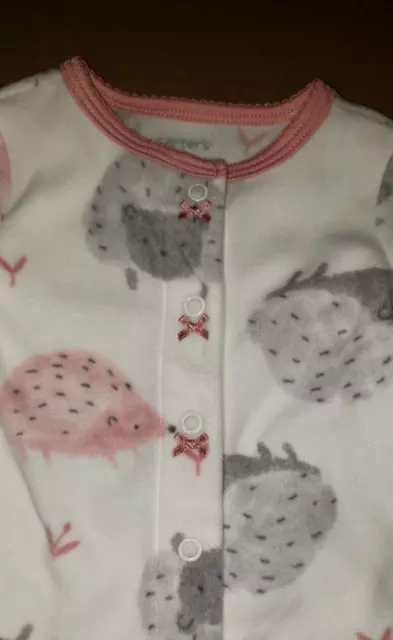 Carters Baby Girl Pink White Hedgehog Fleece Sleeper - Infant Size 3 Months -New 2