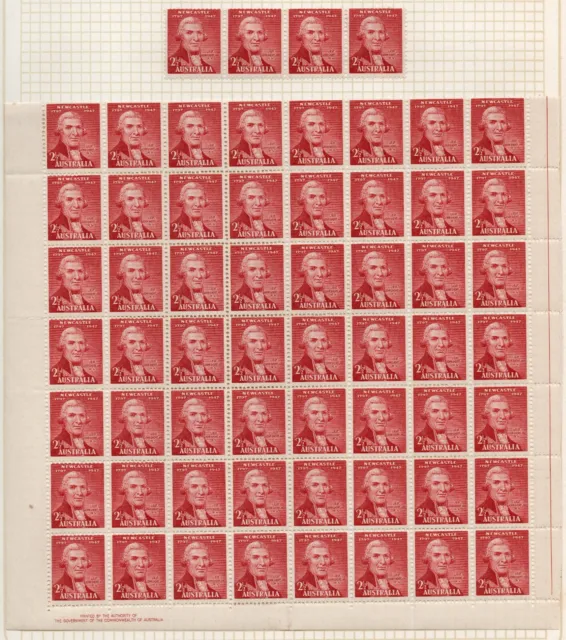 Australian Pre-decimal Stamps Newcastle 21/2d Red Sheet inc Imprint & Strip (60)