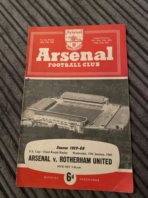 1960 Arsenal V Rotherham United Fa Cup 3Rd Round Replay Football Programme