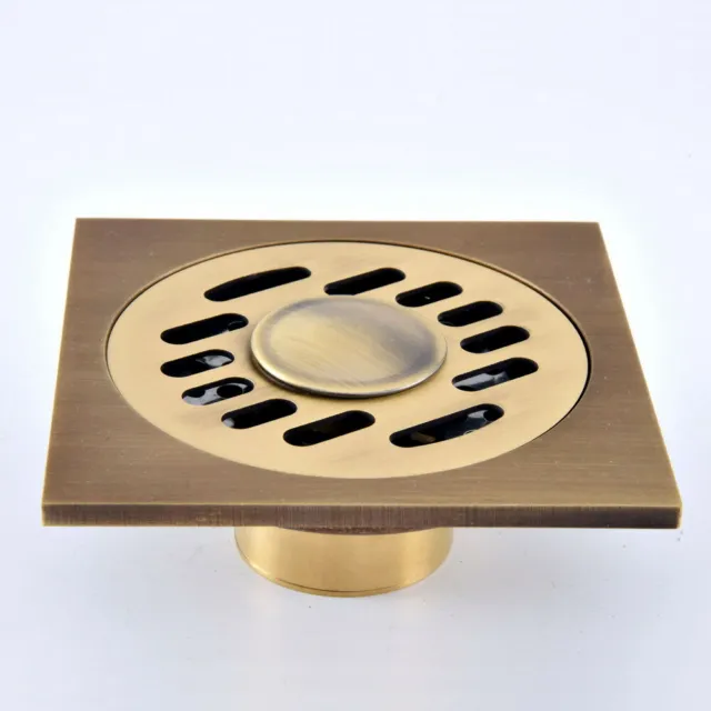 Carved Antique Brass Square Shower Drain Floor Waste Drain Cover Strainer fhr084