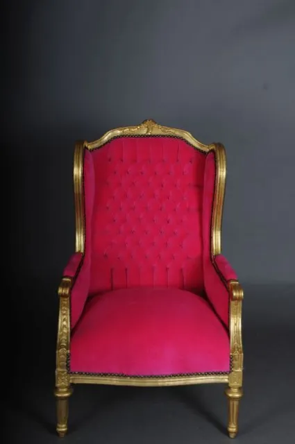 Französischer Ohrenbackensessel/Sessel Louis XVI, pink Samtstoff B-Mu-4