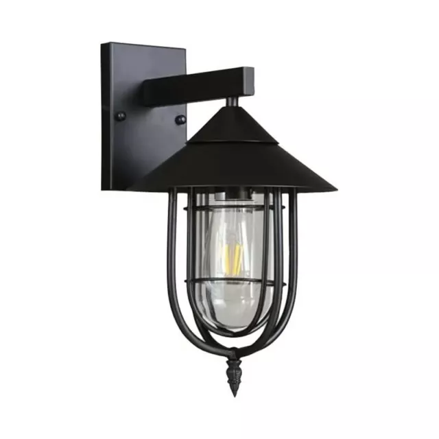 Farol de pared exterior color negro, base E27 + malla protectora, modelo antiguo