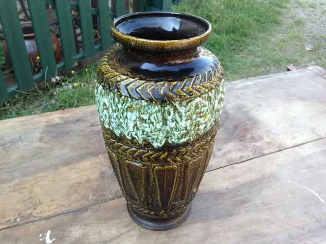 Ancien grand vase à fleurs en céramique de West Germany barbotine vintage