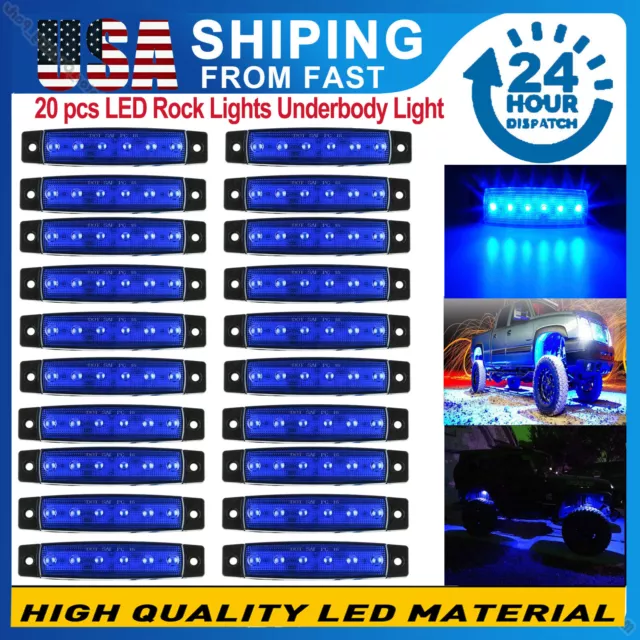 Blue 20 Pods LED Rock Lights Underbody Light For Jeep Offroad Truck UTV ATV Boat
