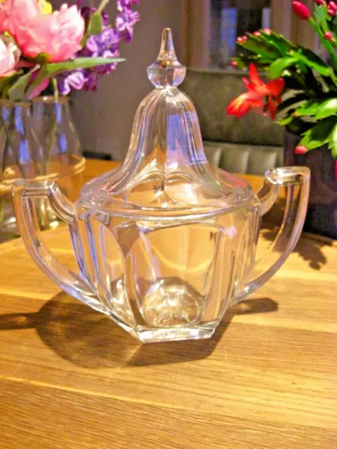 A Lovely Art Deco Vintage Glass Jefferson Lidded Sugar Bowl / Preserve Jar