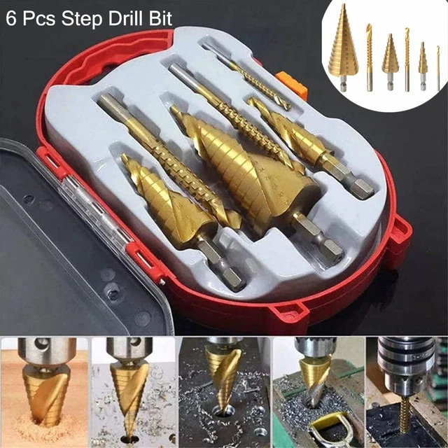 6X Step Drill Bit Set Titanium Milling Cutter Steel Step Quick Change 1/4 Shank