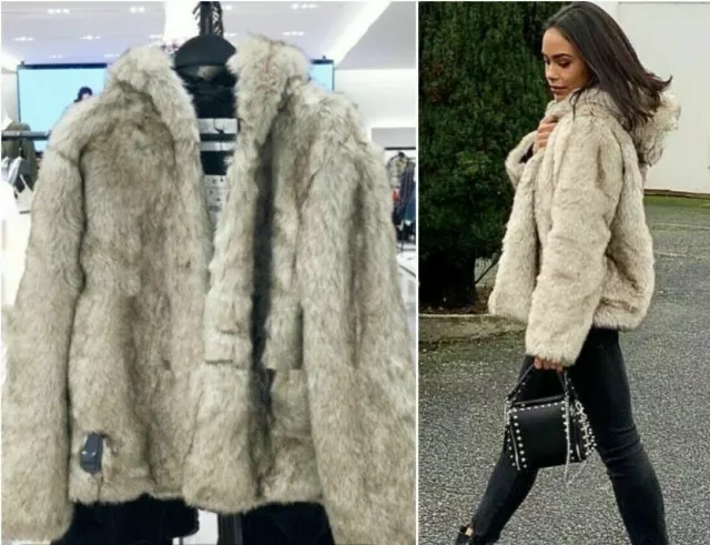 ZARA GIACCA CAPPOTTO Pelliccia Sintetica Cappuccio con Finta Teddy M L EUR 89 95 PicClick IT