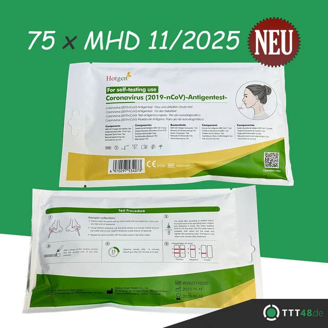 75 x Hotgen Corona Schnelltest Antigen Selbsttest MHD 11/25