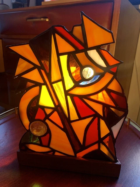 Lampe vintage art deco avec vitrail vitraux Lamp 1960 testée design Tyffany