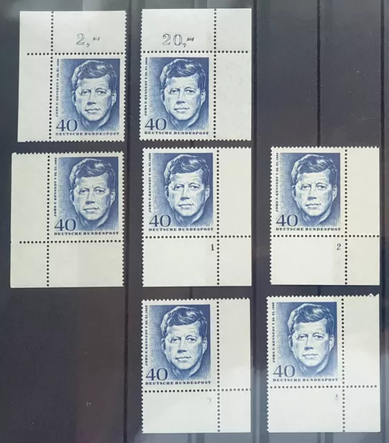 Bund 1964 ** 7x Mi 453 Kennedy vom Eckrand jede Ecke Formnummer 1-4 Fn1-4 (1797F