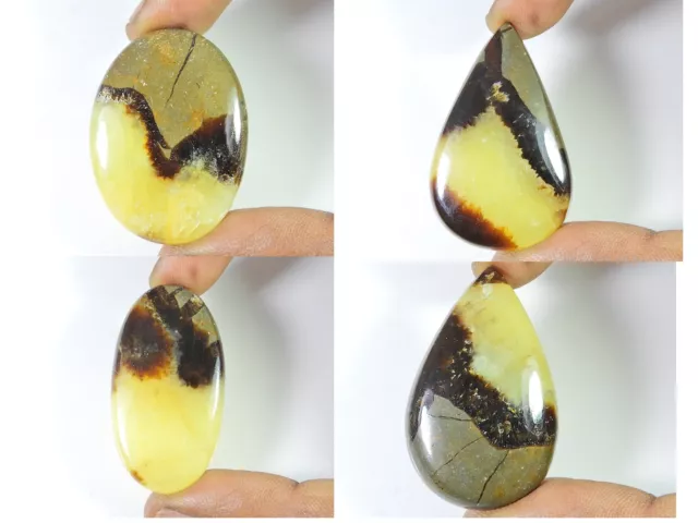 219Cts. Natural Black Septarin Mix Cabachon Loose Gemstone 4Pcs Lot 38-42MM