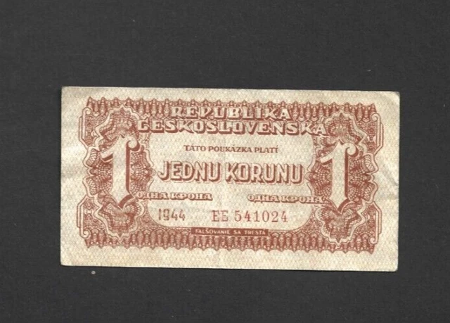 1 Korunu Very  Fine  Banknote From Czechoslovakia 1944  Pick-45