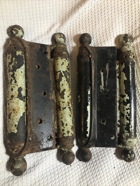 Mwatched ANTIQUE MATCHED PAIR Salvage Bommers Spring Loaded Hinges great surface ...