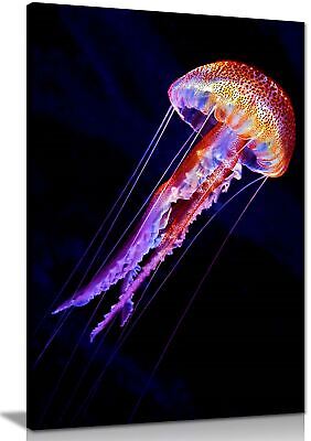 Colorful Glowing Jellyfish underwater Framed Canvas Print Wall Art Home Decor