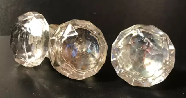 Set Of 3 Antique Victorian Crystal Glass Door Knobs Vintage - NICE!