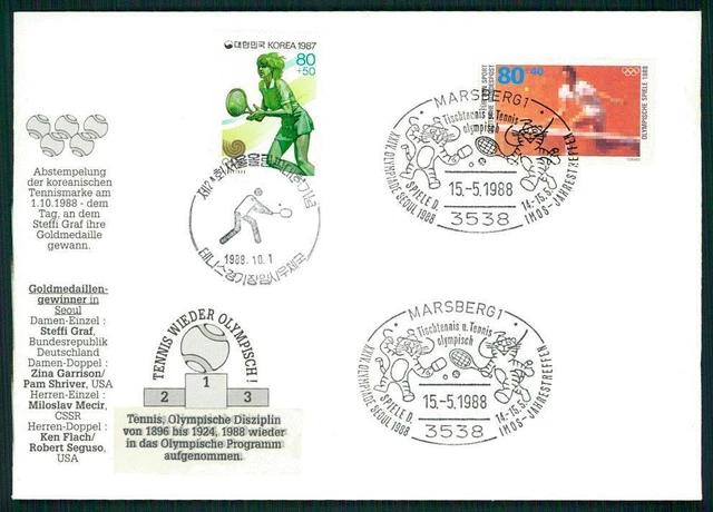 BRD/KOREA SONDERBRIEF 1988 OLYMPIA TENNIS STEFFI GRAF GOLDMEDAILLE OLYMPICS hm85