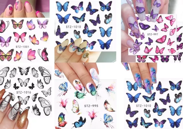 Pegatinas de transferencia de agua en uñas calcomanías de arte en uñas 30 hojas mariposas naturaleza mixta