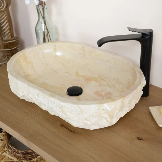 60 cm mármol piedra lavabo crema ovalada piedra natural lavabo baño PLACERES DE VIVIENDA