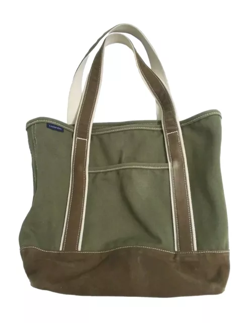 LANDS END CANVAS Tote Beach Bag Heavy Duty Boat Style Green Brown $29. ...