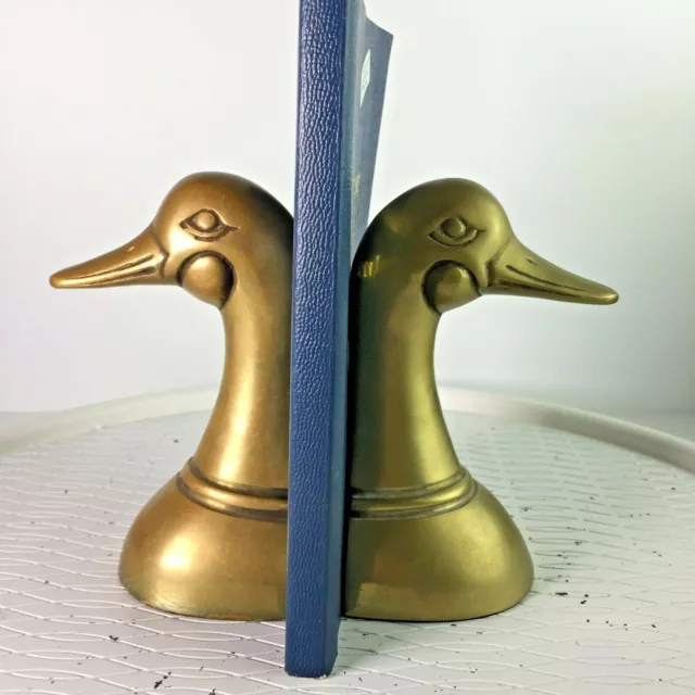 Mallard Duck Head Solid Brass Bookends Leonard Silver Co. Made in Korea 6.5" Vtg