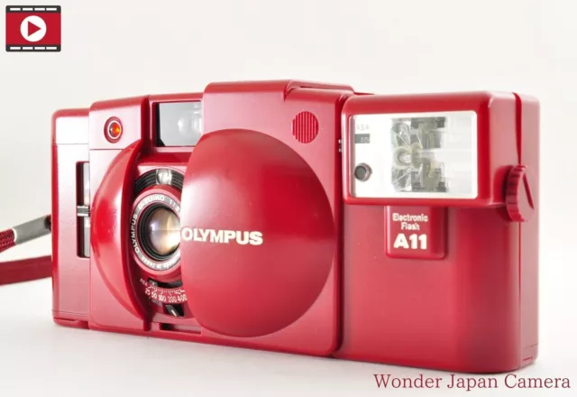 Olympus XA2 RED w/A11 Flash 35mm Point & Shoot Film Camera JAPAN [Near Mint]