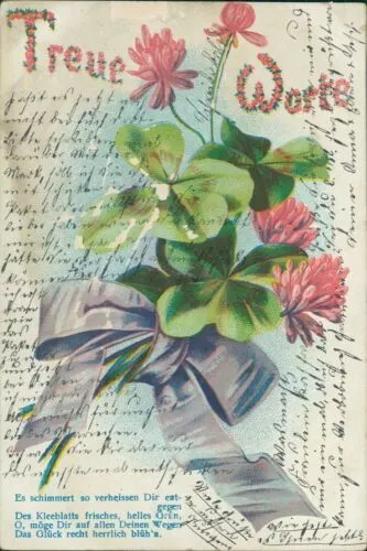 Ansichtskarte Prägekarte um 1910 (Nr.9888) Treue Worte Schleife Blumen