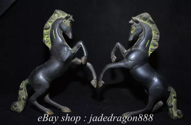 6.4" Chinese Marked Black Bronze A Pair Fengshui 12 Zodiac Year Horse Sculpture