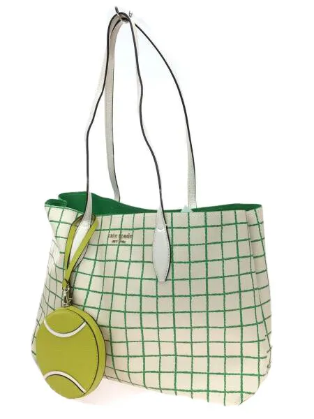 Kate Spade All Day Tennis Check Grand Slam Large Tote EUC White Green