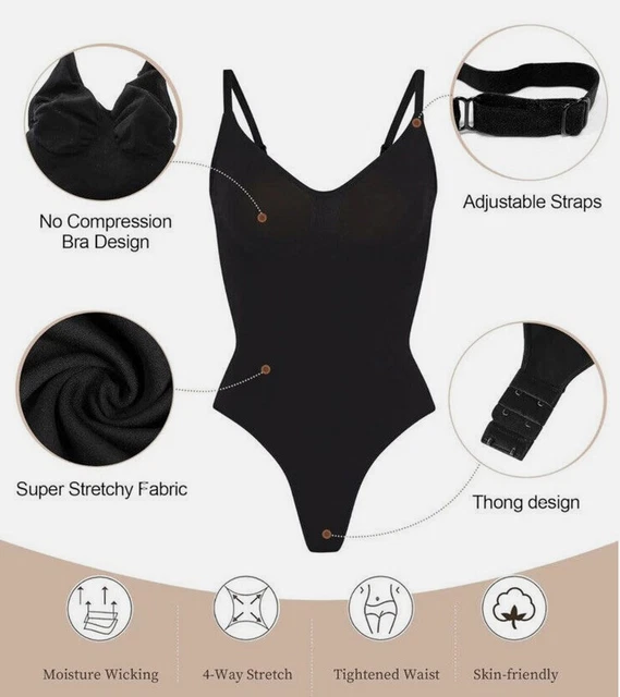 SHAPERX BODYSUIT TUMMY Control Shapewear Tank Thong Bodysuit L/XL Black