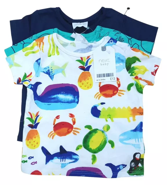 NÄCHSTE Baby Jungen 3er-Pack kurzärmelige T-Shirts Meerestiere bis zu 3 Monate UVP £13