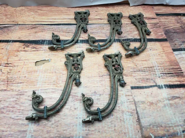 5 Antique Cast Metal Swing Arms Curtain Drapery Rod Victorian Art Deco VTG A72