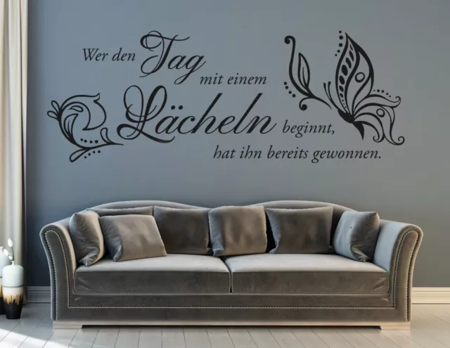 Wandtattoo Wohnzimmer Wandtatoo Spruch Wer den Tag mit einem Lächeln Flur pkm233