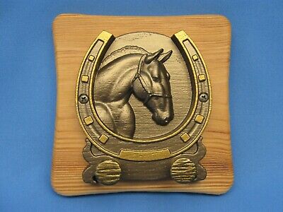 Bronze horseshoe on wooden shield ranch key holder lucky horse cowboy keyholder