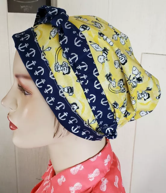 Reversible Scrub Cap *Charlie Brown * Navy Anchor * Handmade Snoopy Peanuts