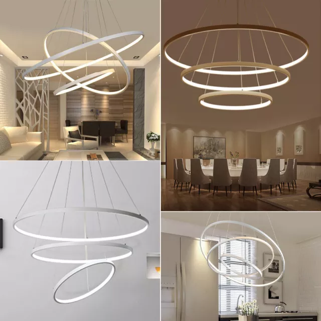 Modern LED Circle Ring Ceiling Light Hanging Pendant Lamp Living Room Chandelier
