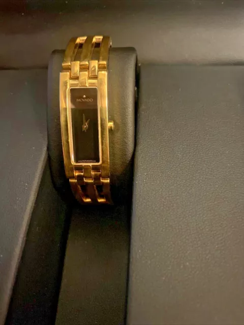 Ladies MOVADO ESPERANZA 88 H5 1400 Rectangular Black 18k Gold Plate Quartz Watch