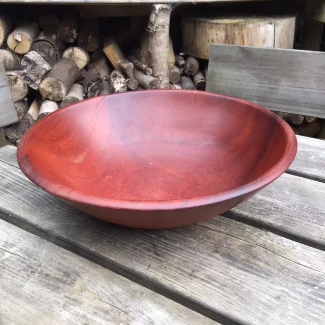 Large Vintage Hand Turned Possibly Teak Wood Serving Fruit Bowl 13.5” Diameter