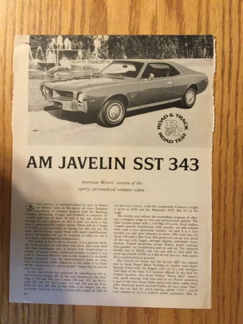 AMC154 Road Test American Motors AMC 1968 Javelin RTA 1968 3 pages $3780