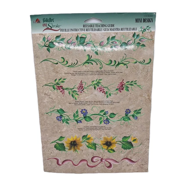 Folk Art One Stroke Lilacs Painting Guide - Reusable Laminated Teaching Aid For Beginners