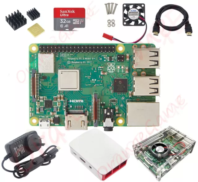 8 In 1 Kit Raspberry Pi 3 Model B+ Plus&Two Cases&HDMI&Sandisk 32G Card&Heatsink