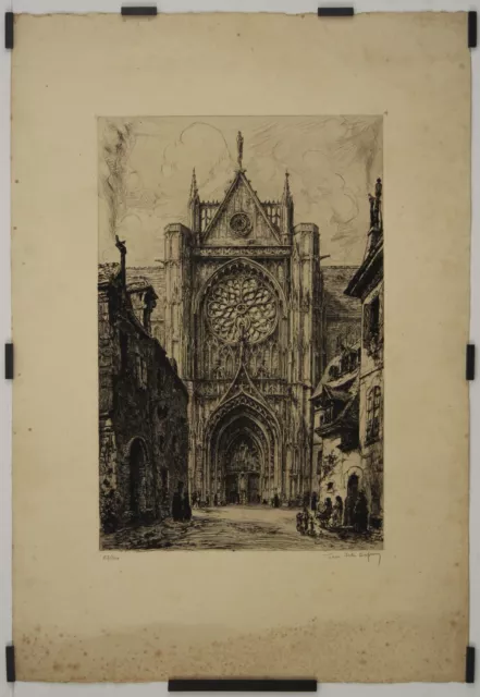 Dufour Jean-Jules Auxerre Cathedral circa 1925 engraving Religion Yonne