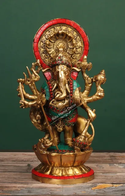 Brass Lord Ganesha 12" Statue  Ganapathy Idol Dhristi Ganesh Figurine Decor Gift